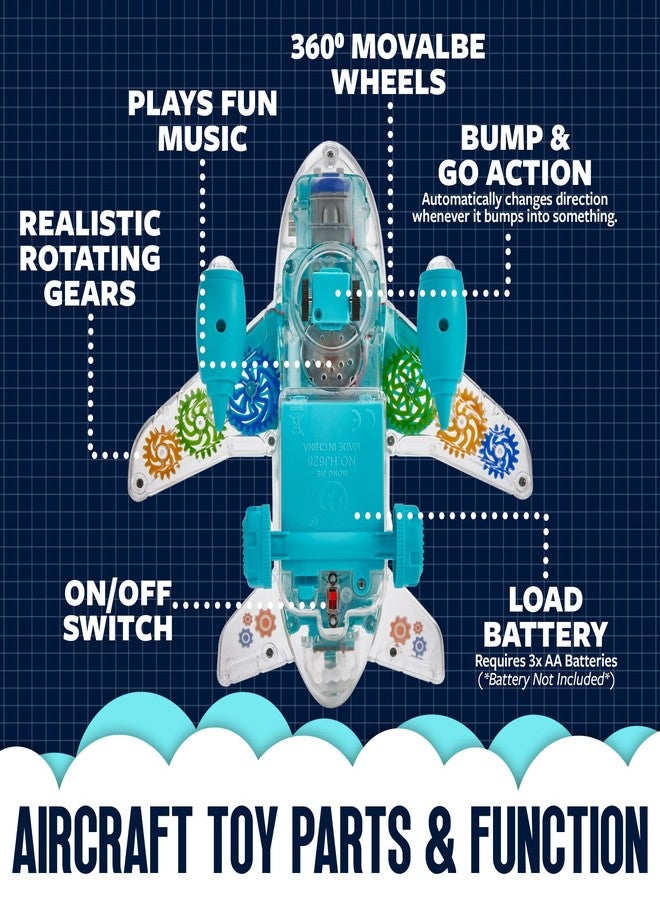 Playbees Light Up Transparent Gear Airplane Kids Bump and Go Autism Toys Colorful Moving Gears with Music and LED Effects Toddler Boy Toys Ages 3+ - Image 5